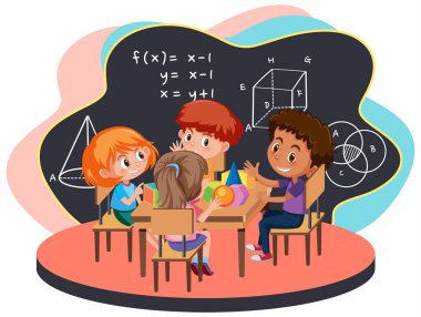 Student learning math in group illustration