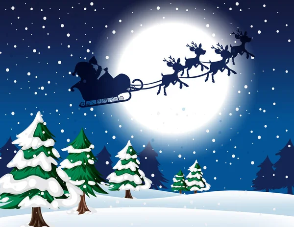 Christmas Poster Template Silhouette Santa Sleigh Illustration — Vetor de Stock