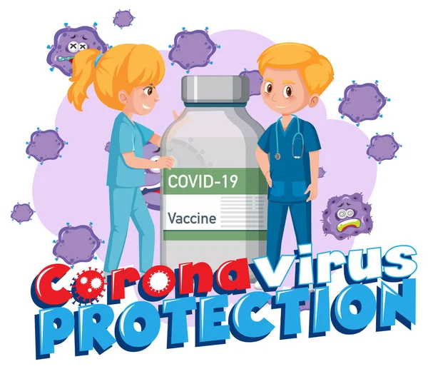 Coronavirus Protection Doctor Cartoon Character Vaccine Bottle Illustration — Stock vektor