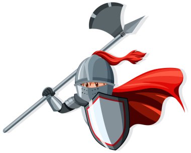 Medieval knight holding shield and axe illustration