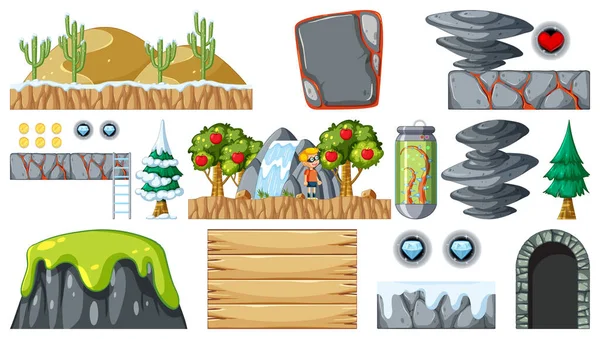 Set Van Geïsoleerde Spel Objecten Elementen Illustratie — Stockvector