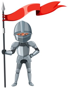 Medieval knight holding red flag illustration
