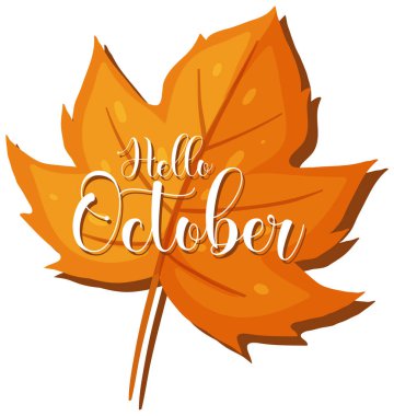 Merhaba Ekim Kelime logosu bir sonbahar yaprağı çizimi