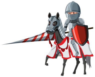 Ata binen şövalye silah ve kalkan çizimleriyle