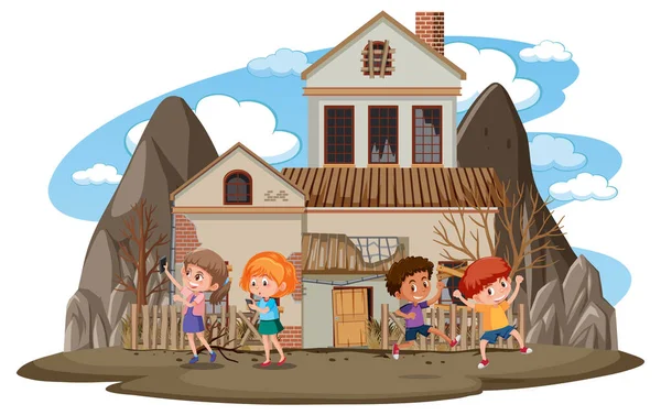 Enfants Maison Déserte Illustration — Image vectorielle