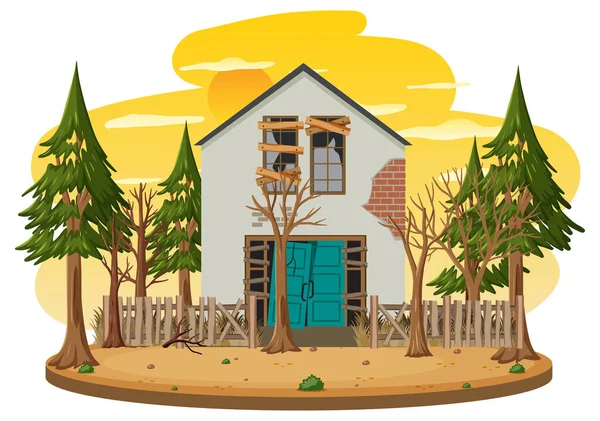 Geïsoleerde Oude Gebroken Huis Landelijke Illustratie — Stockvector