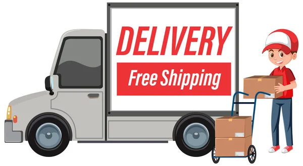 Delivery Truck Free Shipping Banner Illustration — Vector de stock
