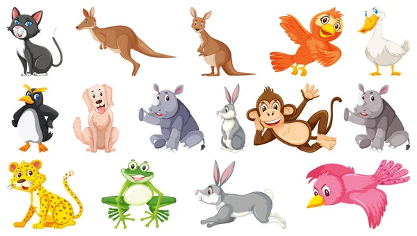 Conjunto Animales Aislados Diferentes Ilustración — Vector de stock