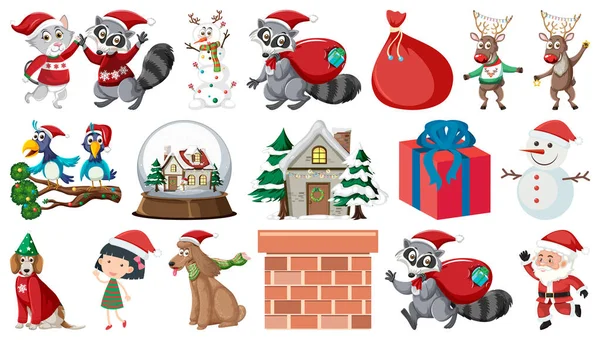 Conjunto Objetos Aislados Navidad Tema Ilustración — Vector de stock