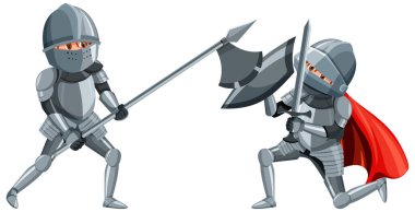Two medieval knights fighting on white background illustration
