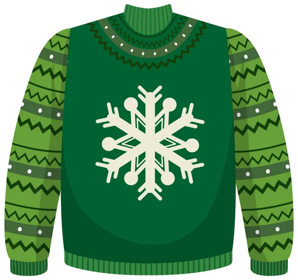Green Christmas Snowflake Sweater Illustration — Stockový vektor