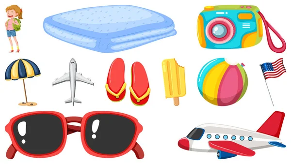 Set Summer Vacation Objects Elements Illustration — Stock Vector
