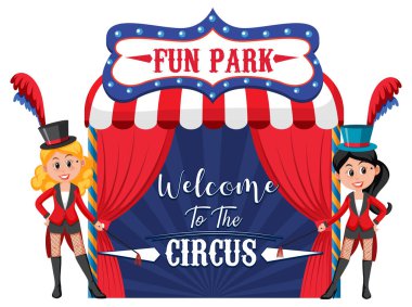 Sihirbaz kız illüstrasyonlu sirk pankartımıza hoş geldiniz.