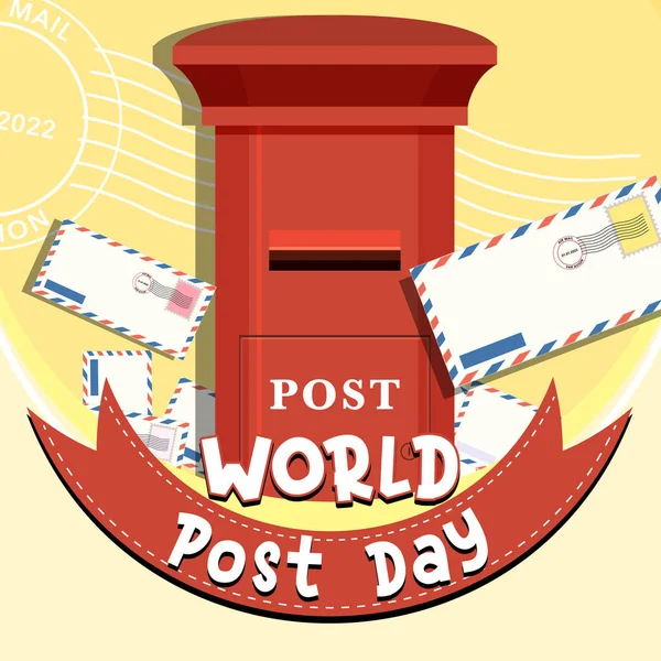 贴有邮筒和信封图解的世界邮政日标志 — 图库矢量图片