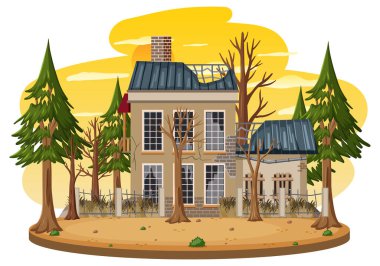 Kırsal illüstrasyonda izole edilmiş eski bir ev