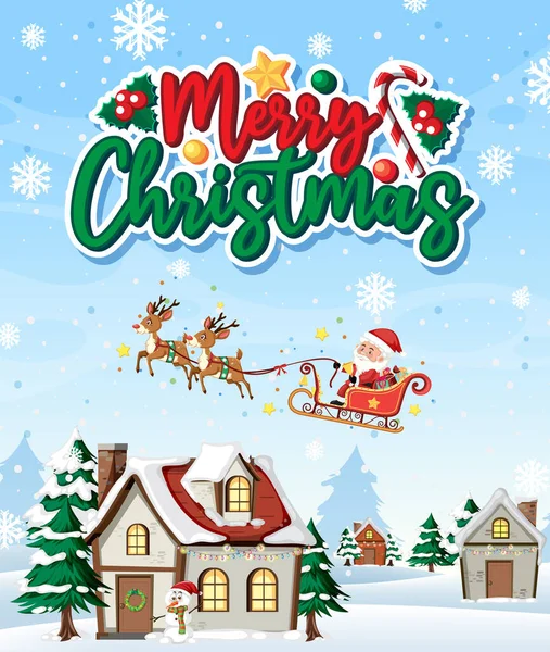 Merry Christmas Card Template Santa Sledge Illustration — Stok Vektör