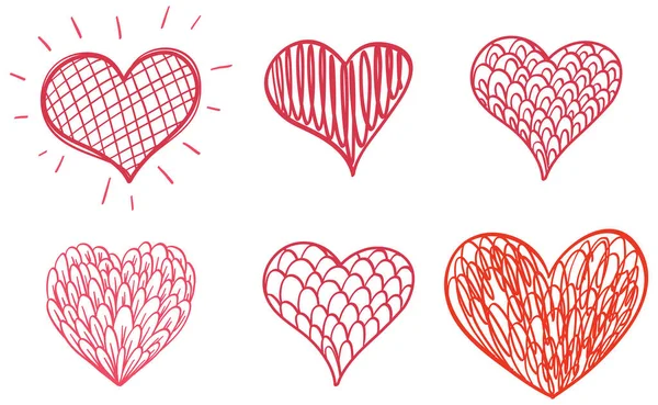 Σύνολο Διαφορετικών Μοτίβων Της Καρδιάς Στην Απεικόνιση Στυλ Doodle — Διανυσματικό Αρχείο