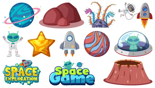 Set Isolated Fantasy Space Objects Illustration — Stock Vector