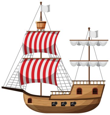 Isolated Fluyt ship in cartoon style illustration
