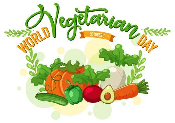 Vegetáriánus Világnap Logó Zöldség Gyümölcsillusztrációval — Stock Vector