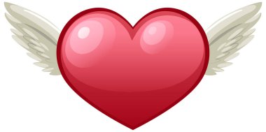 Glossy heart with wings on white background illustration