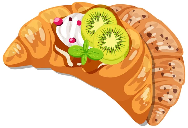 Croissant Con Kiwi Crema Aislados Sobre Fondo Blanco Ilustración — Vector de stock