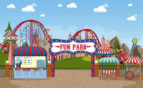 Scène Parc Attractions Avec Illustration Roue Ferris — Image vectorielle