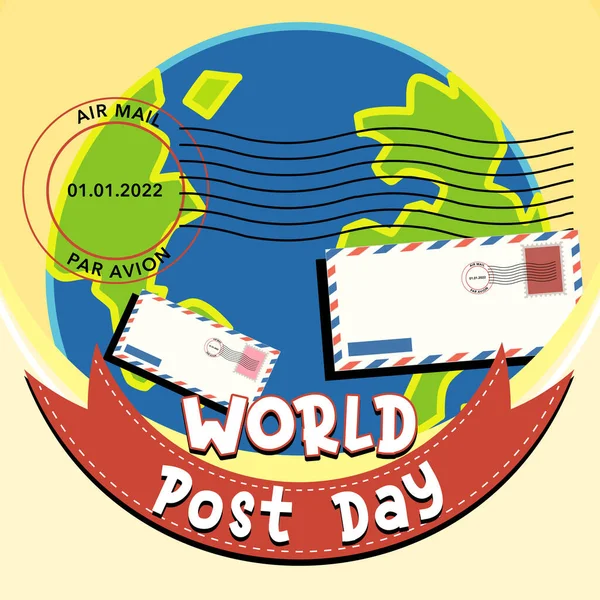 Logotipo Del Día Mundial Post Con Globo Terráqueo Ilustración Sobres — Vector de stock