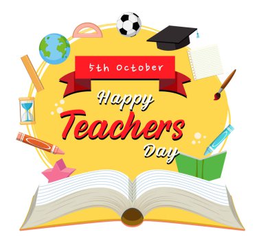 Okul objeleri illüstrasyonlu Öğretmenler Günün kutlu olsun.
