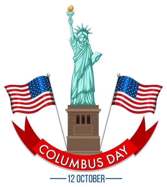 Columbus Day Banner Statue Liberty Illustration — Stock Vector