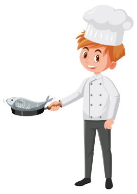 Profesyonel bir aşçı balık çizimi yapıyor.