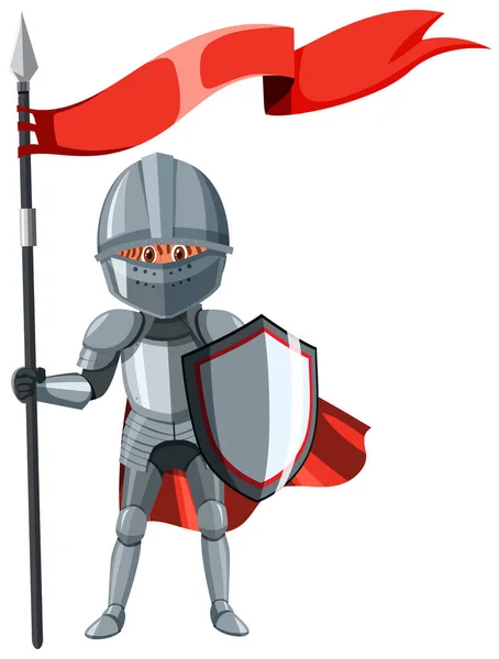 中世纪骑士手持盾牌和旗帜图解 — 图库矢量图片