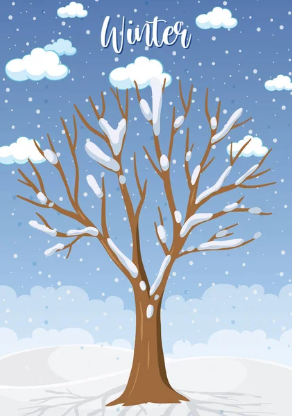 Vintersäsong Affisch Med Snötäckta Träd Illustration — Stock vektor