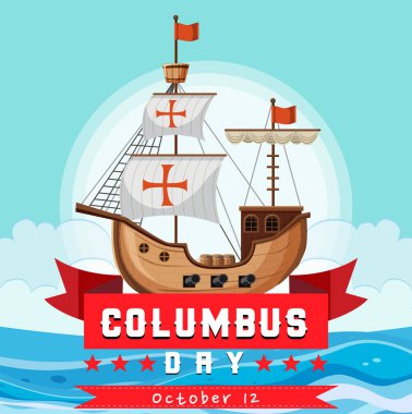 Sancak gemisi illüstrasyonlu Columbus Günü afişi