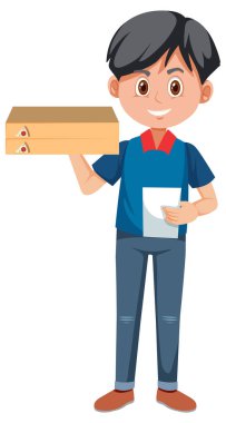 Dağıtım elemanı beyaz arkaplan çizimi üzerine çizgi film karakteri