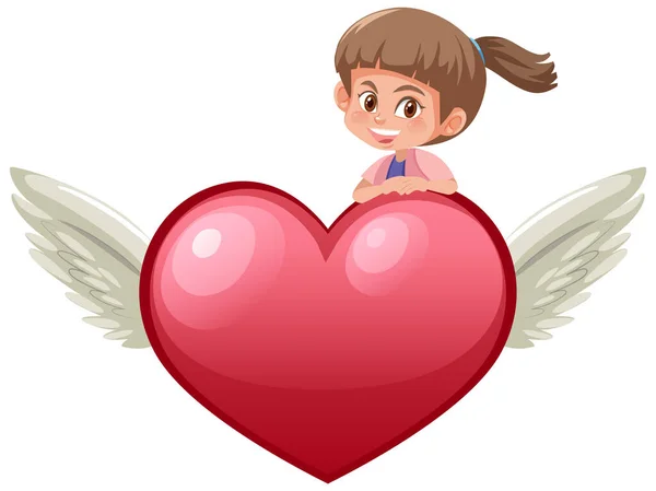 Hochglanz Herzflügel Mit Kleiner Mädchen Illustration — Stockvektor