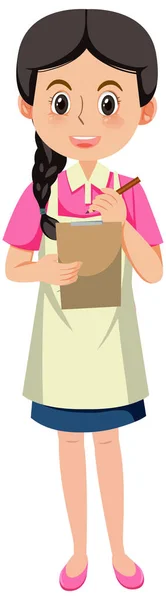 Junge Kellnerin Die Einen Auftrag Cartoon Figur Auf Weißem Hintergrund — Stockvektor