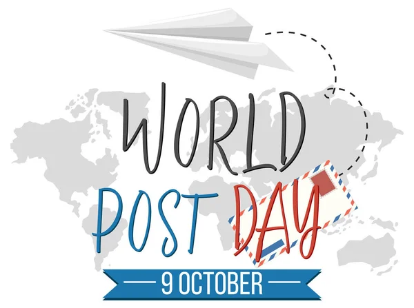World Post Day Word Logo World Map Illustration — Stock Vector