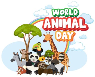 Vahşi hayvan illüstrasyonlu Dünya Hayvan Günü afişi