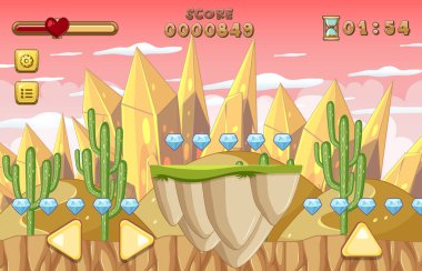 Bir oyun şablonu çöl sahne illüstrasyon