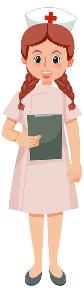 Schattig Verpleegster Cartoon Karakter Witte Achtergrond Illustratie — Stockvector