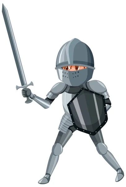 Cavaleiro Medieval Segurando Escudo Espada Desenho Animado Personagem Ilustração Isolada — Vetor de Stock