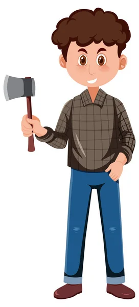 Homme Tenant Hache Personnage Dessin Animé Sur Fond Blanc Illustration — Image vectorielle