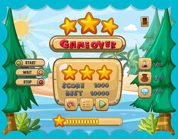 Παιχνίδι Διεπαφή Χρήστη Παιχνίδι Πάνω Και Τρία Αστέρια Εικονογράφηση — Διανυσματικό Αρχείο