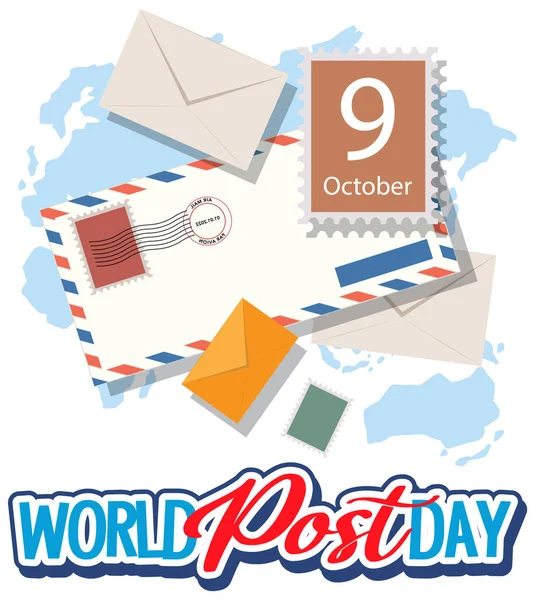 World Post Day Banner Envelopes Illustration — Stock Vector
