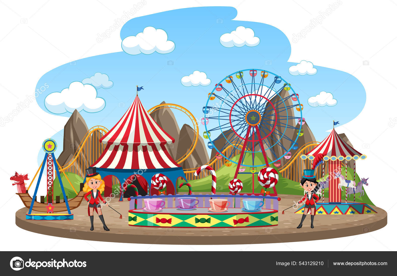 独立背景图上的马戏团主题公园图库矢量图©brgfx 543129210, image size:1600x1112
