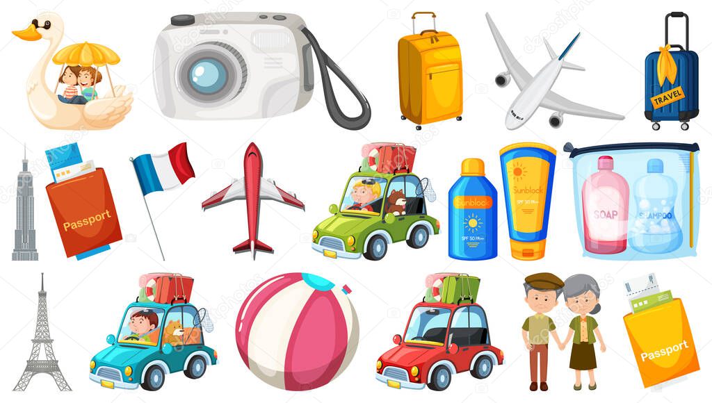 Set of summer vacation objects and elements illustration