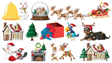 İzole edilmiş Noel Nesneleri ve Elementler Resmetmeyi Ayarla