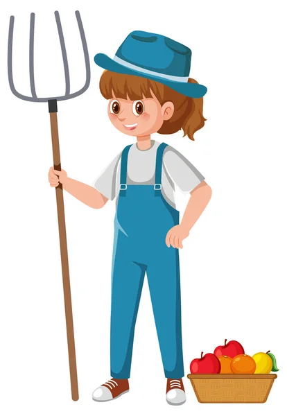白い背景イラストの少女農家の漫画のキャラクター — ストックベクタ