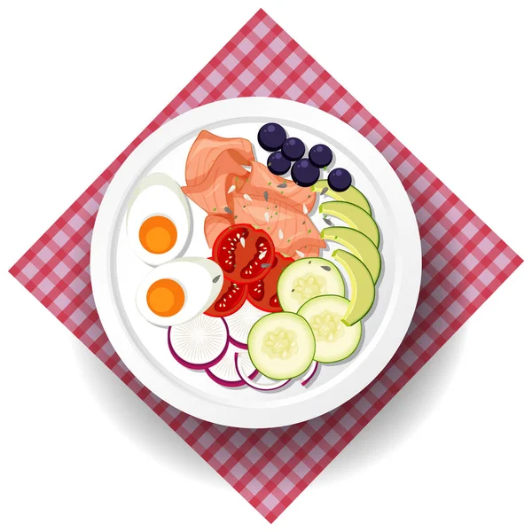 鮭とサラダのイラスト付き健康的な食事 — ストックベクタ
